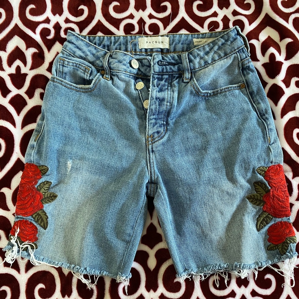 Rose embroidery, Jean shorts from Pac-sun